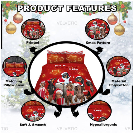 Made with ultra-soft, breathable microfiber, this duvet cover provides year-round comfort with the added bonus of easy maintenance. Whether you're hosting holiday guests, decorating your child's room, or simply indulging in your love of dogs, this bedding set is sure to be the highlight of your seasonal decor.