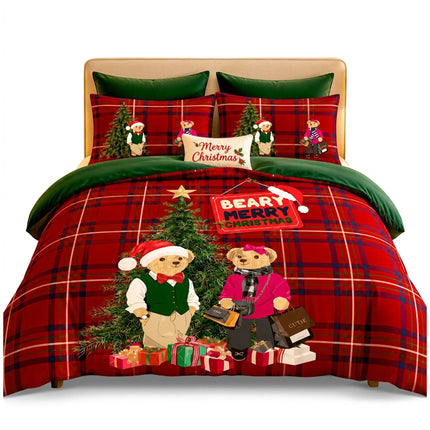 Microfibre Xmas Beary Merry Christmas Duvet Cover Set with Matching Pillowcases for Festive Bedroom