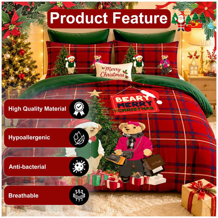 Cosy Xmas Beary Merry Microfibre Christmas Duvet Cover Set for a Warm and Festive Bedroom Look
