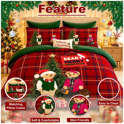 Festive Beary Merry Christmas Microfibre Duvet Cover with Matching Pillowcases for Winter Bedding