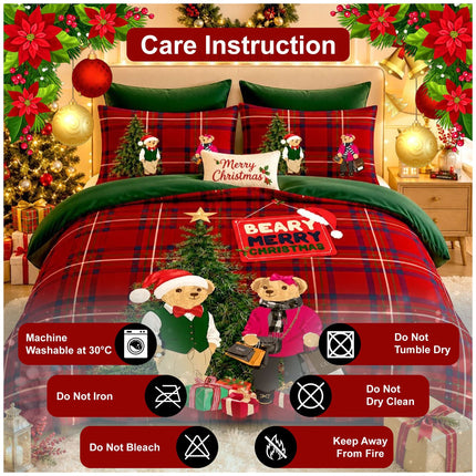 Xmas Beary Merry Printed Microfibre Christmas Bedding Set with Duvet Cover and Matching Pillowcases
