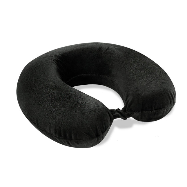 This black U-shaped neck pillow is designed for ultimate comfort and support during travel or relaxation. Made from a plush, soft material, it gently cradles the neck, promoting proper alignment and reducing strain. Its ergonomic design ensures a snug fit, while the front clasp adds extra stability, preventing the pillow from slipping. Whether on long flights, road trips, or simply unwinding at home, this pillow provides a cozy and practical solution for maintaining a relaxed posture.