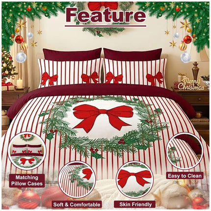 Festive Microfibre Xmas Bow Licious Duvet Cover with Matching Pillowcases for Winter Bedding