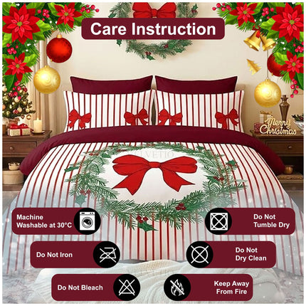 Xmas Bow Licious Printed Microfibre Christmas Bedding Set with Duvet Cover and Matching Pillowcases