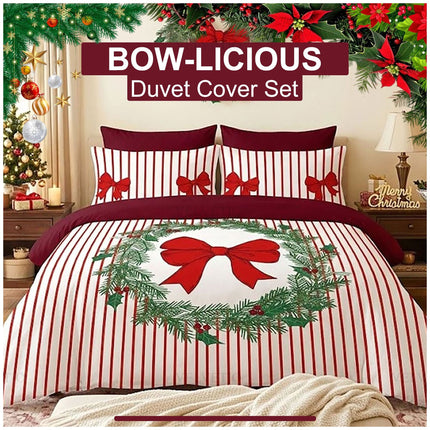 Soft and Cosy Microfibre Bow Licious Christmas Duvet Bedding Set for Festive Bedroom Decoration