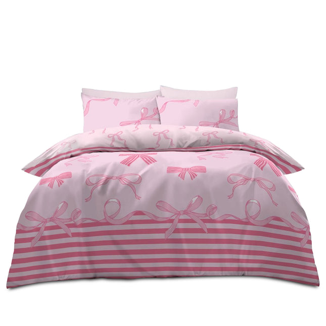 Cute bows duvet cover set with matching pillowcases and soft fabric finish.
Perfect bedding set for stylish and modern bedroom décor.