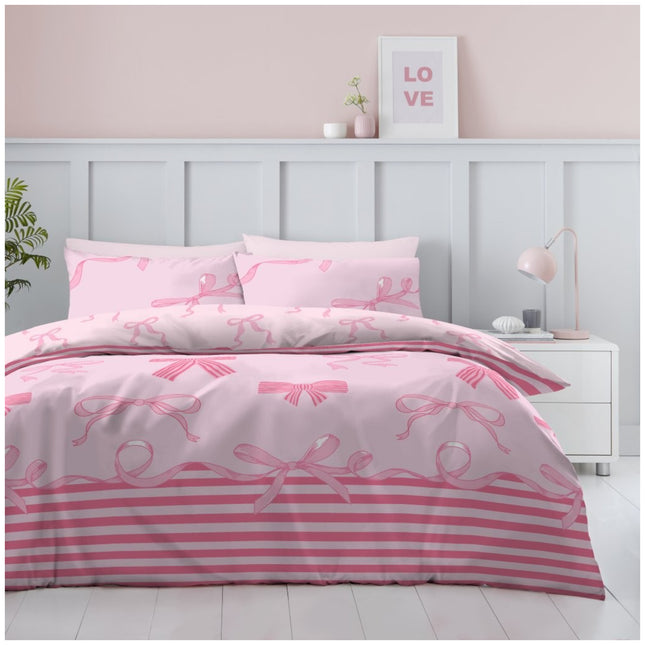 Printed bow pattern duvet cover set designed for a cozy and elegant look.
Ideal for girls room and aesthetic bedroom styling.