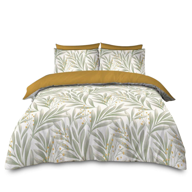 This nature-inspired bedding set beautifully captures the calm and freshness of the outdoors, with its crisp white base blossoming with delicate green leaves and dainty yellow florals. The standout feature is the mustard yellow top panel on the comforter and the reverse side of the pillowcases, adding a rich, warm contrast that enhances the botanical theme. This color pairing not only softens the overall look but infuses the space with a cozy, 