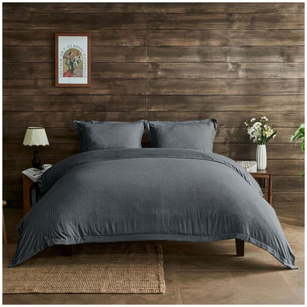 Charcoal seersucker duvet cover set with rich tones and a sophisticated modern finish.