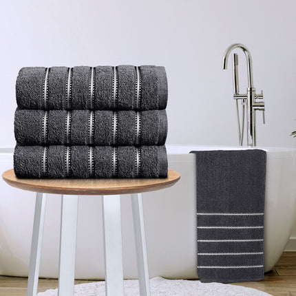 BROMLEY STRIPE Bath Sheet in Charcoal dark tone soft absorbent bath towel