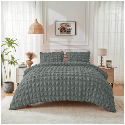 Deep charcoal seersucker bedding set offering a bold, refined look with modern styling.