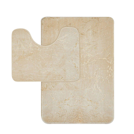 This bathroom rug set features a soft beige tone with a subtle textured design, giving a cozy yet understated elegance to the space. The rectangular rug provides ample coverage, while the U-shaped rug is tailored for practicality, fitting neatly around the base of a toilet. The neutral color makes it versatile, effortlessly complementing various décor styles, from minimalist to classic.