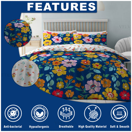 Beautiful floral design enhances bedroom décor with a luxury look.
High-quality print that remains vibrant after washing.