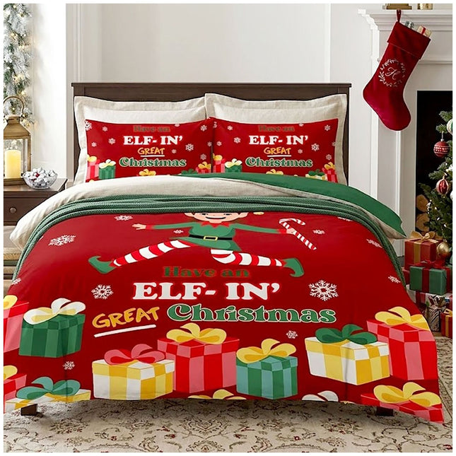 Soft Microfibre Xmas Elf in Great Christmas Bedding Set with Festive Duvet Cover and Pillowcases