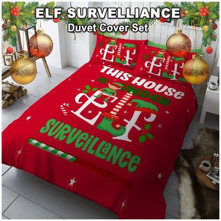 Christmas duvet cover, Elf surveillance bedding, festive bedding set, holiday duvet cover, kids Christmas bedding, reversible Christmas duvet, microfibre duvet cover, funny Christmas bedding, Christmas bedding set, holiday bedroom décor.