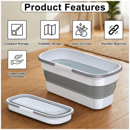 360 Degree Flat Floor Mop And Folding Bucket Set With Hands Free Squeeze System And Washable Microfiber Cleaning Pads