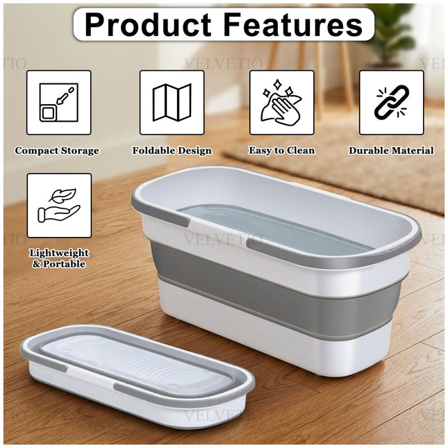 360 Degree Flat Floor Mop And Folding Bucket Set With Hands Free Squeeze System And Washable Microfiber Cleaning Pads