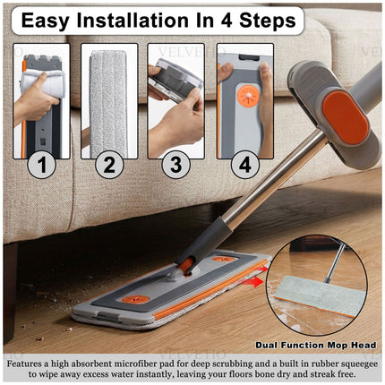 Modern Flat Squeeze Mop And Foldable Bucket Set With 360 Degree Rotation For Reaching Under Furniture And Into Corners