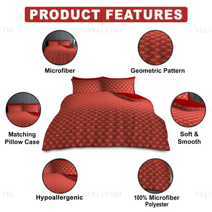 This bedding set is a perfect blend of style and comfort, crafted from 100% microfiber polyester for a soft, smooth touch. Its bold red geometric pattern adds a contemporary flair, while matching pillowcases ensure a cohesive look. Designed with hypoallergenic properties, this set not only enhances your bedroom’s aesthetic but also supports a healthier sleep environment. Durable, breathable, and easy to maintain, it's ideal for everyday luxury that doesn’t compromise on practicality.
