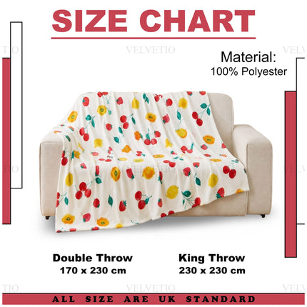 Fruit Flannel Floral Throw Blanket – Soft and cosy decorative home blanket featuring a charming combination of fruit and floral patterns, perfect for adding warmth, comfort and colourful style to sofas, beds and chairs.