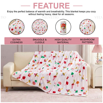Soft Mushroom Design Home Throw – Comfortable decorative blanket showcasing an eye-catching mushroom pattern, perfect for relaxing on the sofa, styling over a bed or adding character to a favourite chair.