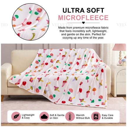 Playful Mushroom Print Throw Blanket – Stylish soft home throw with a distinctive mushroom design, ideal for cosy evenings, relaxing spaces, sofas, armchairs and beds while adding colour and personality to your interior.