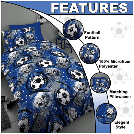 Bring the excitement of the game to bedtime with the bold blue soccer goal and ball pattern. The vibrant print energizes the room and inspires your little one’s love for sports.
