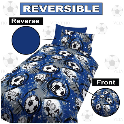 Enjoy versatility with the reversible design that features the exciting soccer goal print on one side and a solid blue color on the reverse. This allows your child to refresh their bedroom style in seconds, offering a fun and practical way to keep their space looking fresh.