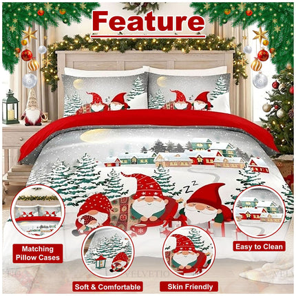 Festive Microfibre Gonkmas Snuggle Duvet Cover with Matching Pillowcases for Christmas Winter Bedding