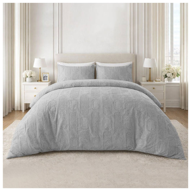 Grey Signature Links duvet cover set with stylish geometric motifs and a sophisticated modern finish.