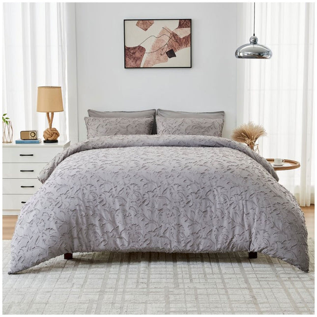 Grey Hereford bedding set featuring elegant seersucker detailing and a modern, understated design.