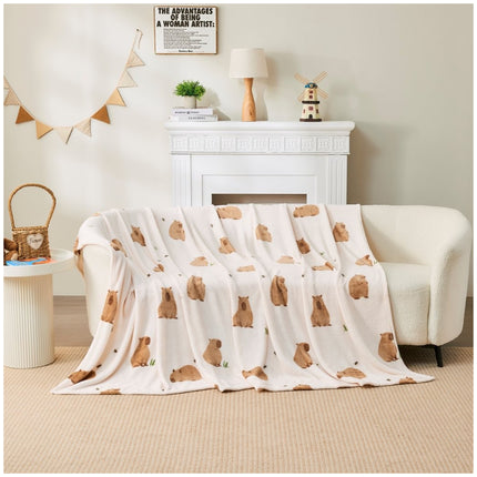 Cute Capybara Decorative Throw – Comfortable home blanket showcasing a charming capybara design, ideal for relaxing at home while bringing a cheerful and fun decorative accent to bedrooms and living rooms.