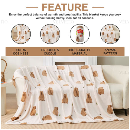 Capybara Pattern Cosy Home Blanket – Stylish soft throw featuring an adorable animal-inspired pattern, perfect for keeping warm, lounging on the sofa or adding a playful finishing touch to your home interior.