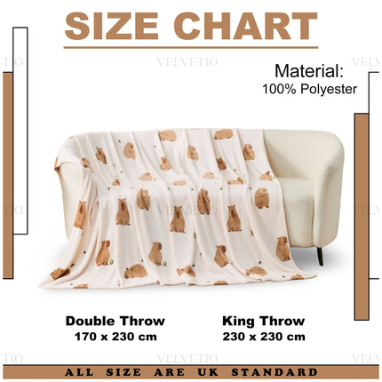 Cheerful Capybara Flannel Style Throw – Comfortable decorative home blanket showcasing a cute capybara-inspired design, perfect for adding an inviting touch to sofas, armchairs and beds while keeping your space cosy and stylish.