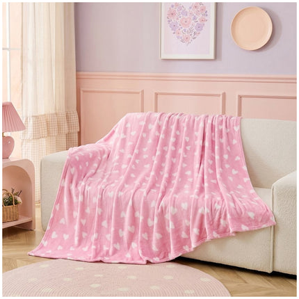 Heart Pattern Decorative Flannel Throw – Comfortable home blanket with an attractive repeating heart design, ideal for relaxing at home while creating a cosy and welcoming atmosphere in bedrooms and living rooms.