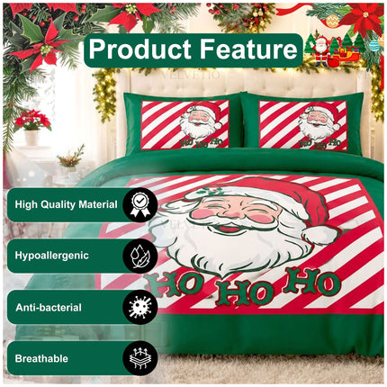 Festive Ho Ho Santa Microfibre Duvet Cover and Pillowcase Set for Christmas Bedroom Styling