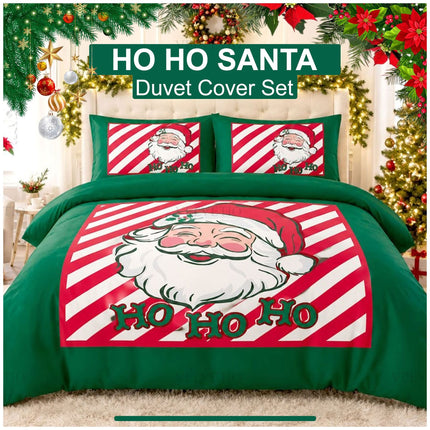 Christmas Santa Microfibre Duvet Bedding Set with Ho Ho Design and Matching Pillowcases