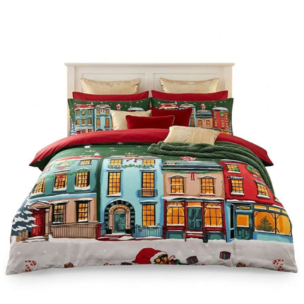 Microfibre Home at Christmas Duvet Cover Set with Festive Seasonal Design for Bedroom