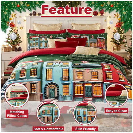 Christmas Home Inspired Microfibre Duvet Cover Set with Seasonal Pattern and Pillowcases