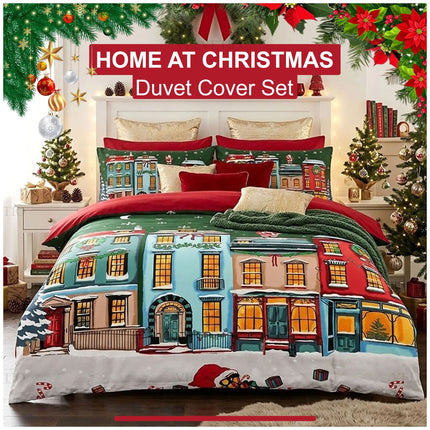 Cosy Microfibre Home at Christmas Duvet Cover and Pillowcase Set for Seasonal Bedroom Décor