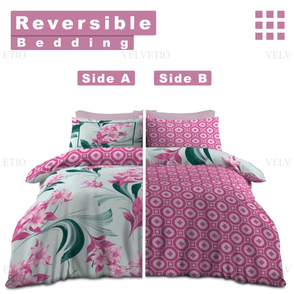 Reversible duvet cover set provides two beautiful looks in one design.
Easily flip sides to refresh your bedroom style anytime.