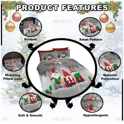 Turn your bedroom into a cozy holiday retreat with our Joyeux Gnoel Christmas Duvet Cover Set. Designed with adorable gnomes, Christmas trees, candy canes, and presents on a snowy forest backdrop, this bedding brings festive charm to any space.
