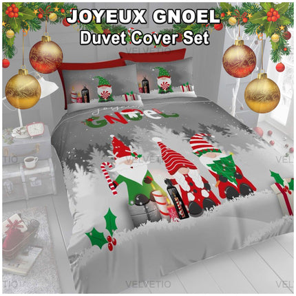 Add a festive touch to your bedroom with the Joyeux Gnoel Duvet Cover Set, featuring a playful Christmas gnome design surrounded by candy canes, presents, and snowy pine trees. Made from soft, high-quality material, this cheerful bedding set includes matching pillowcases and brings warmth, color, and holiday spirit to your space—perfect for celebrating the season in cozy style.