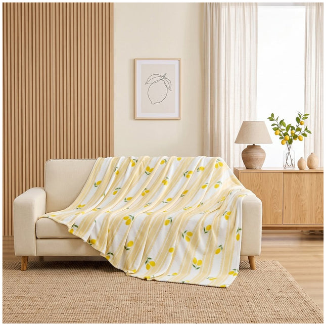 Citrus Themed Lemon Home Blanket – Attractive throw blanket with a playful fruit-inspired appearance, suitable for adding a fresh decorative feature to bedrooms, living rooms, reading corners and relaxation spaces.