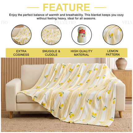 Lemon Motif Sofa Throw Blanket – Stylish home accessory displaying a cheerful lemon-themed pattern, ideal for placing across furniture to create an uplifting and eye-catching focal point within your interior.