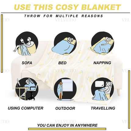 Lemon Inspired Interior Accent Blanket – Distinctive decorative throw showcasing a fruity citrus theme, perfect for refreshing the appearance of a room while creating an inviting and visually interesting layer over household furniture.