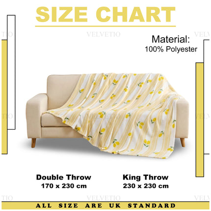Playful Lemon Print Decorative Home Throw – Characterful blanket featuring a vibrant fruit-inspired concept, designed to add personality to living areas and bedrooms while providing a versatile accessory for sofas, beds and armchairs.