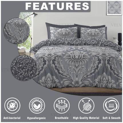 Luxurious floral damask print enhances bedroom décor with elegance.
High-quality design remains vibrant after repeated washing.