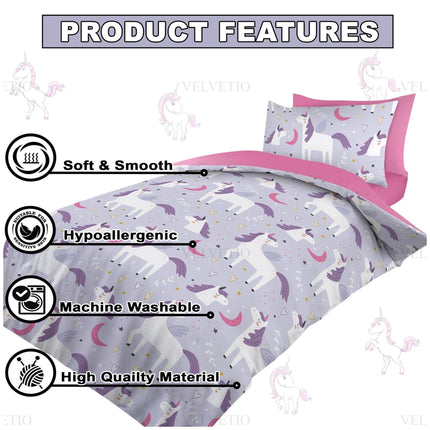 Add a touch of magic to your child’s bedroom with the Magical Unicorn Duvet Cover Set. Designed with playful unicorns, dreamy moons, and hearts on a soft lavender background, this bedding set delivers both comfort and charm. Made from 100% microfiber polyester, it’s gentle on sensitive skin, hypoallergenic, and perfect for year-round use.