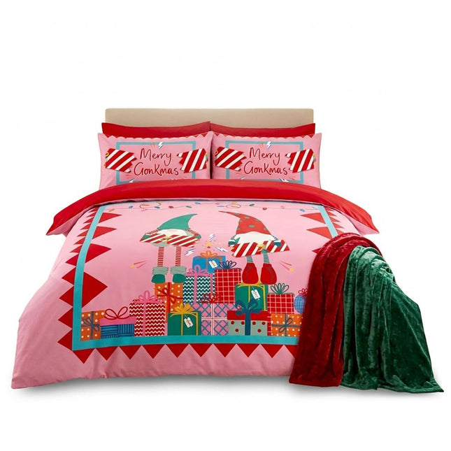 Microfibre Merry Gonkmas Christmas Duvet Cover Set with Fun Festive Design for Bedroom